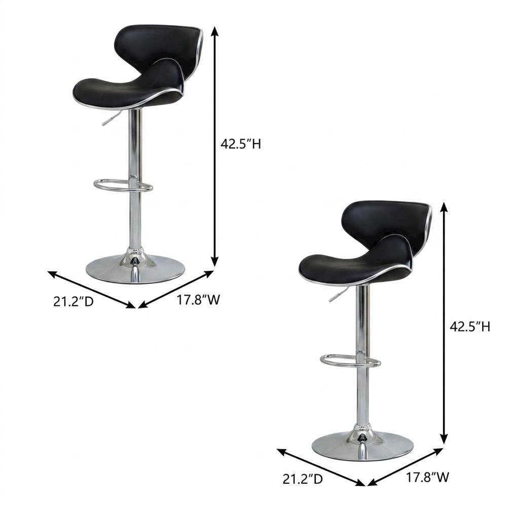 Black Leatherette Adjustable Swivel Barstool with Chrome Base, Set of 2