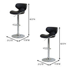 Black Leatherette Adjustable Swivel Barstool with Chrome Base, Set of 2