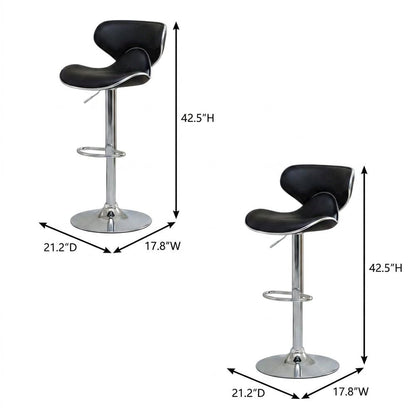 Black Leatherette Adjustable Swivel Barstool with Chrome Base, Set of 2