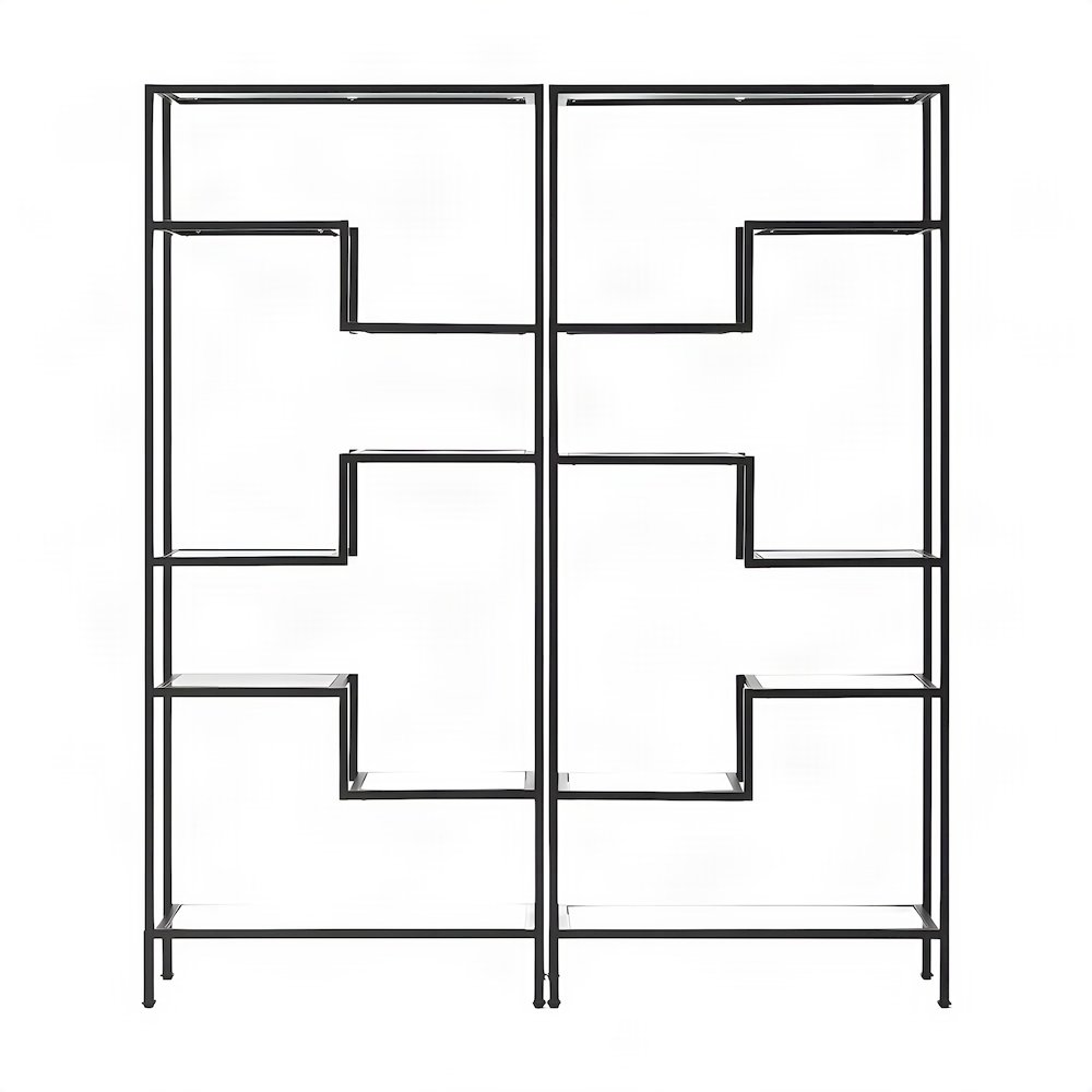 Steel Etagere Set with Tempered Glass Shelves, Matte Black, Set of 2