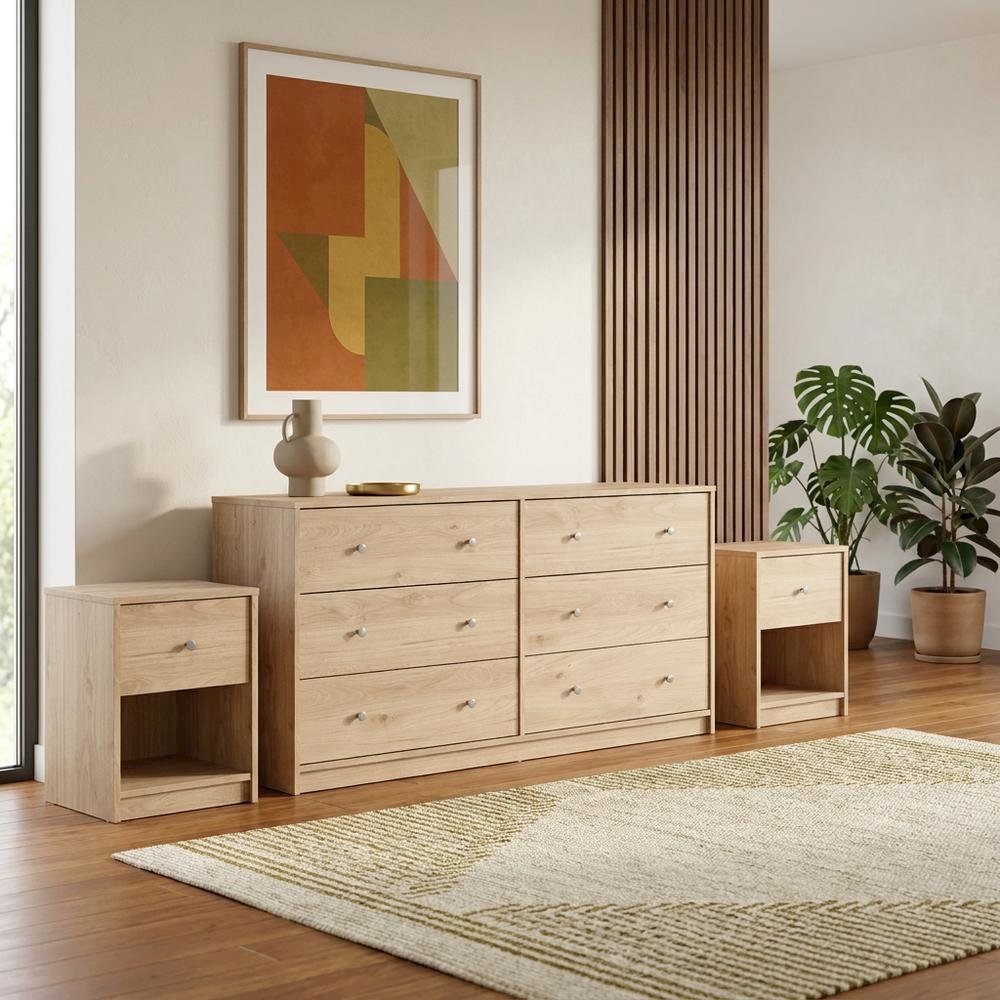 Three-Piece Bedroom Set with Double Dresser and Nightstands, Timeless Design