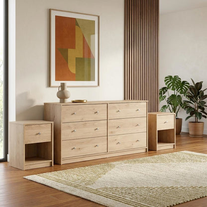Three-Piece Bedroom Set with Double Dresser and Nightstands, Timeless Design