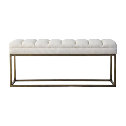 Fabric-Upholstered Dining Bench with Channel-Stitched Seat, Shortbread