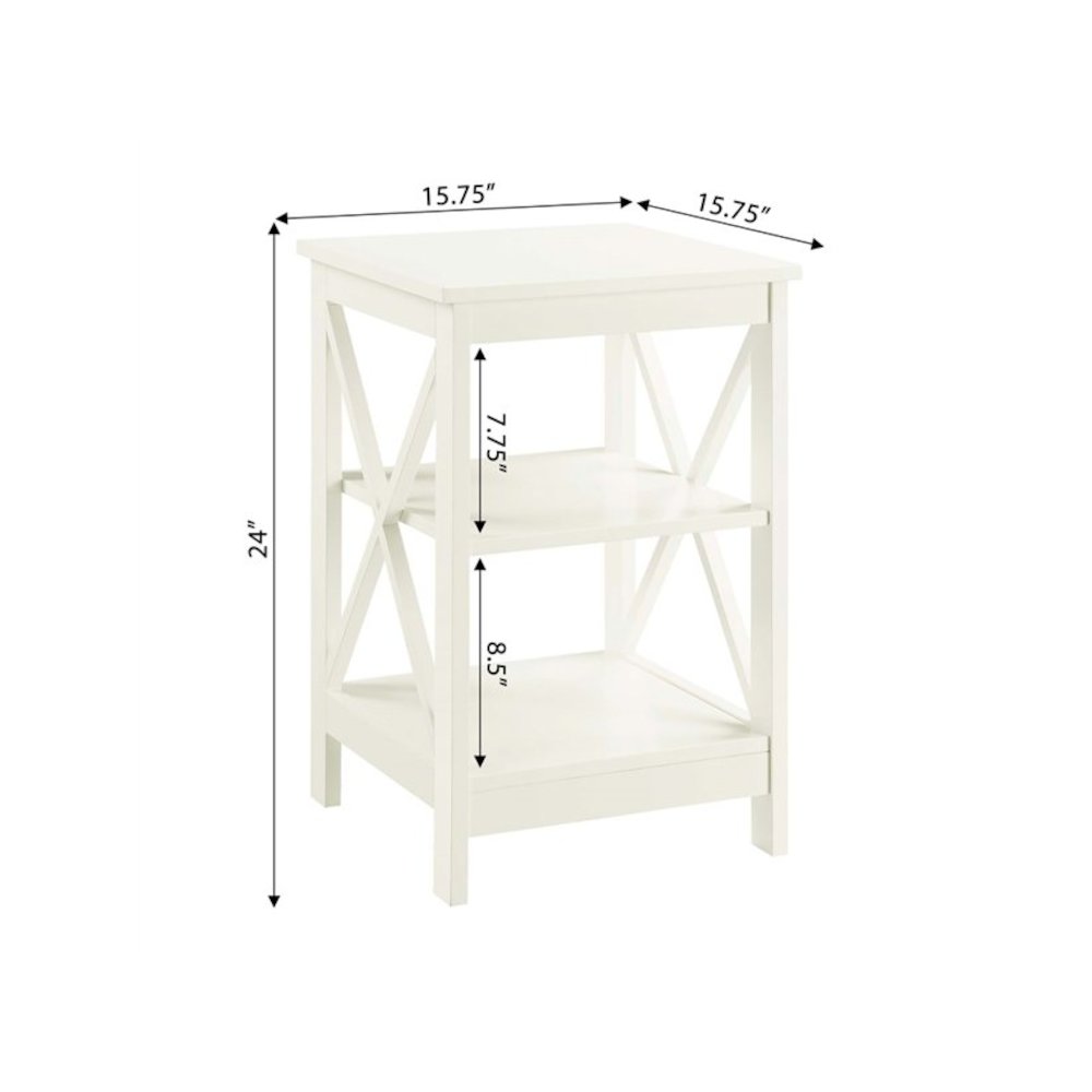 Elegant White End Table with Shelves for Storage and Organization in MDF