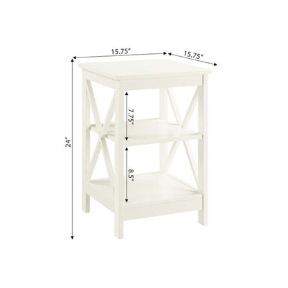Elegant White End Table with Shelves for Storage and Organization in MDF