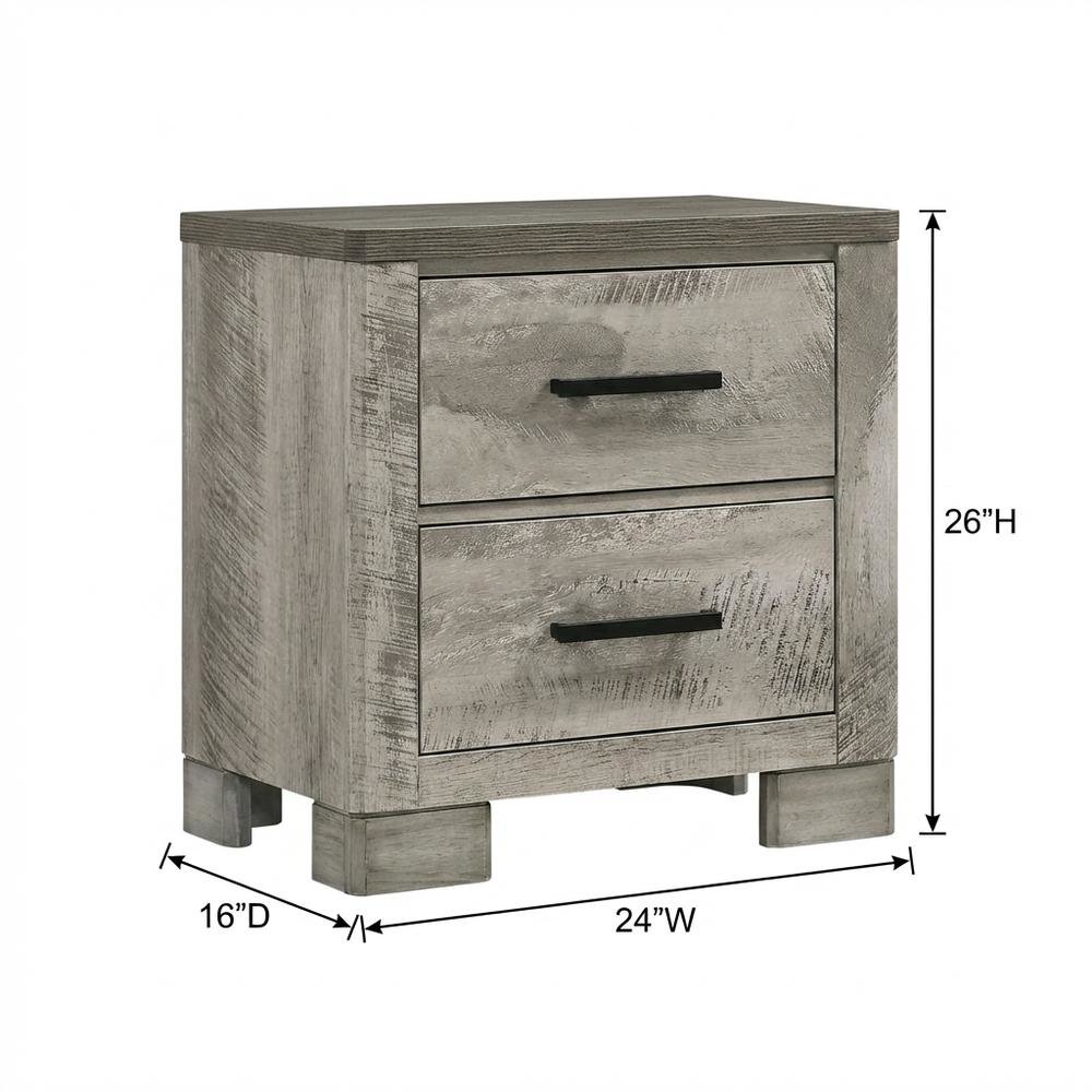 Gray 2-Drawer Wood Nightstand with Metal Handles