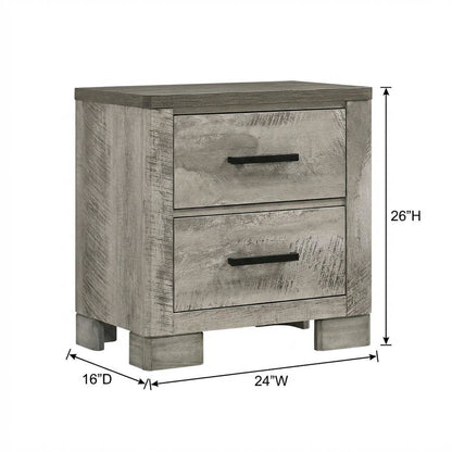 Gray 2-Drawer Wood Nightstand with Metal Handles