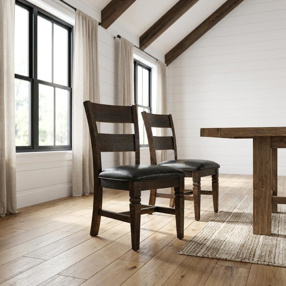 Dark Brown Ladderback Wood Dining Chairs Set of 2 with Transitional Style