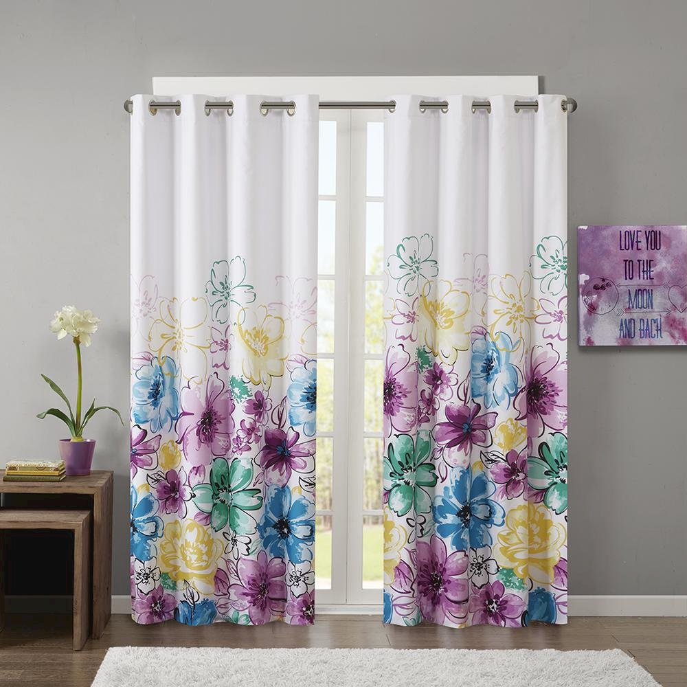 Blue Printed Blackout Window Panel with Foamback Lining, Belen Kox