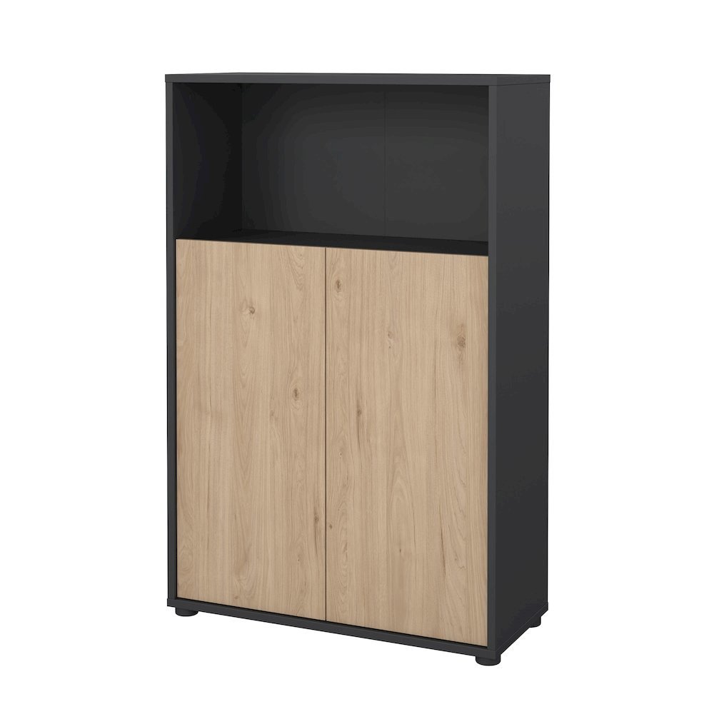 Gray Bookcase with 3 Shelves and 2 Doors for Home or Office Storage