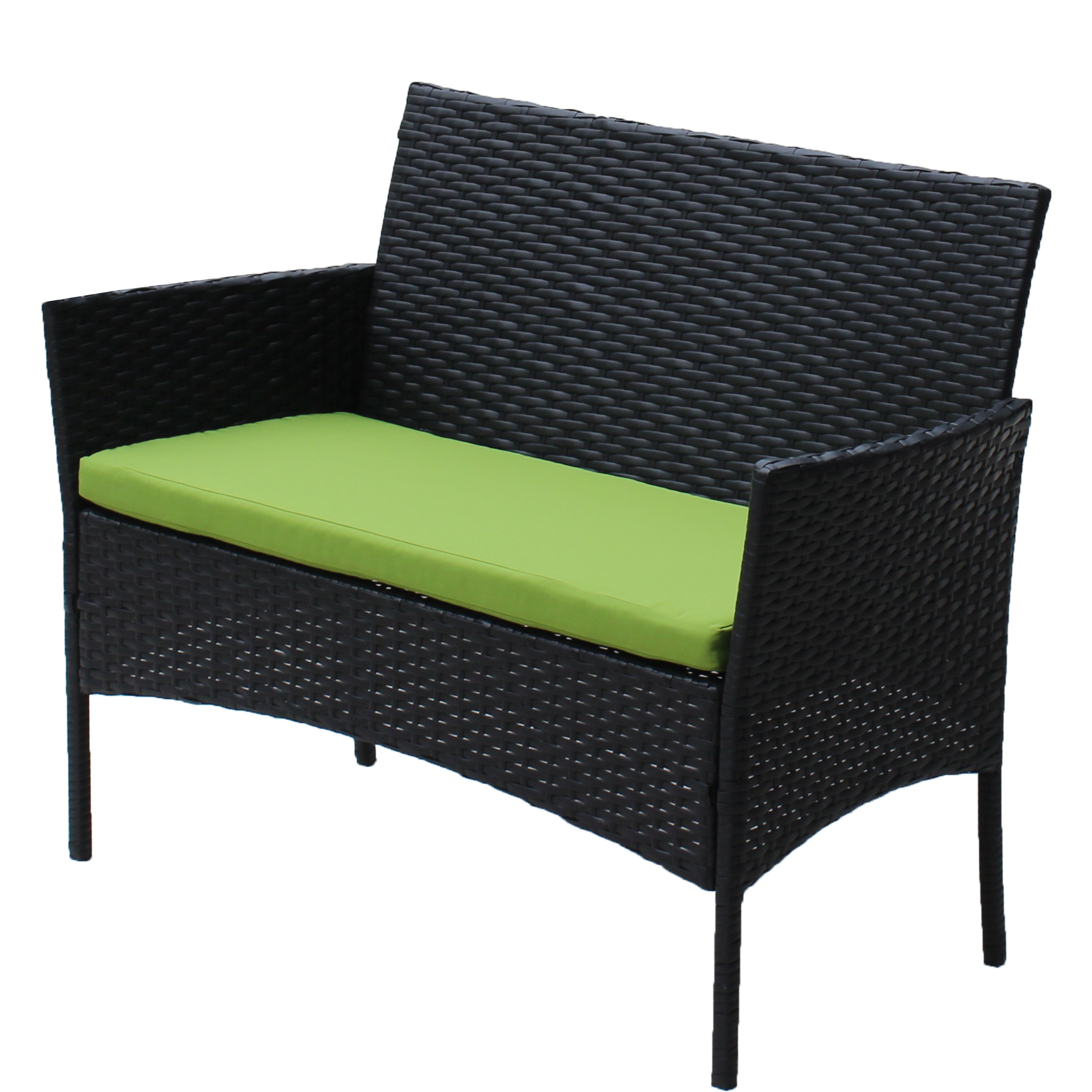 4 PC Rattan Patio Furniture Set Outdoor Patio Cushioned Seat Wicker Sofa (green Cushion)