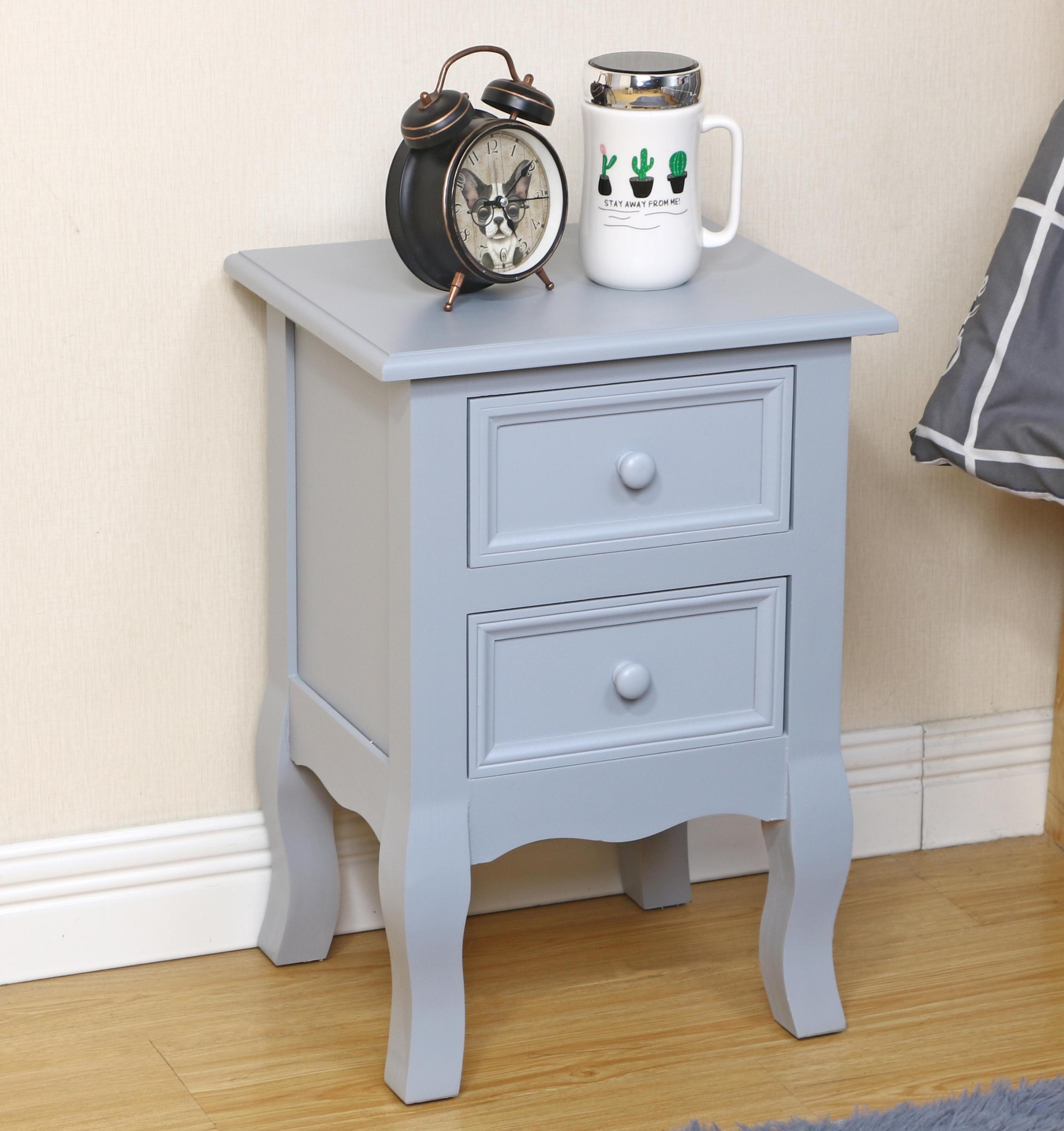 Set Nightstands Bedroom, Simple Wooden Bedside Table Night Stand with Drawer and Storage Basket Household(gray)