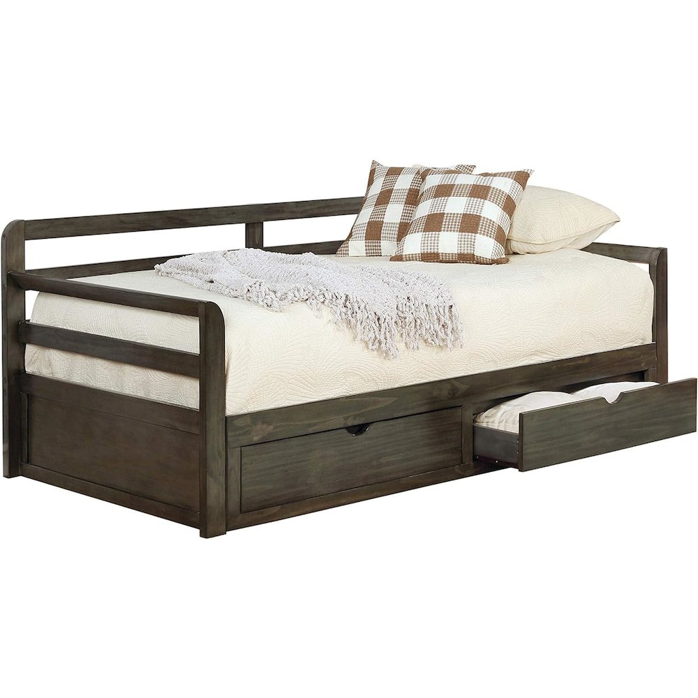 Elegant Gray Twin XL Daybed with Trundle and Storage Drawers for Versatile Use