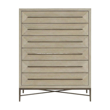 Six-Drawer Tall Filing Cabinet, Veneer and Metal Frame, Beige