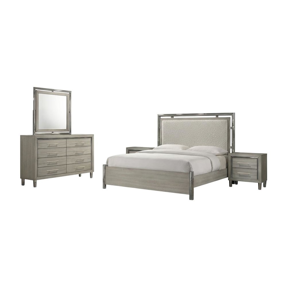 New Classic Furniture Lennox 5Pc Wood King Bedroom Set w 2-Nightstand in Gray