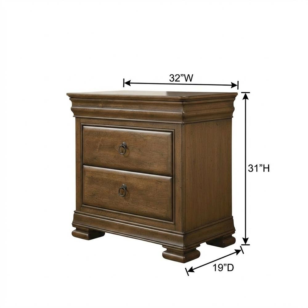 Cognac Nightstand with Distressed Finish for Bedroom Decor