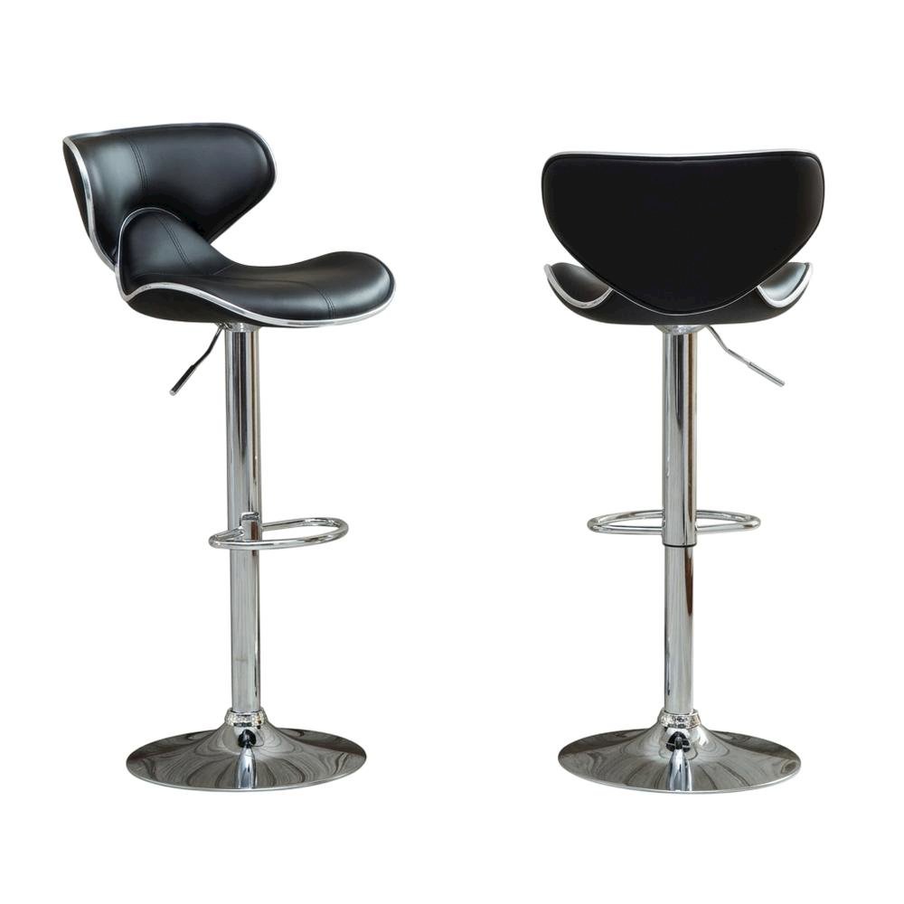 Black Leatherette Adjustable Swivel Barstool with Chrome Base, Set of 2