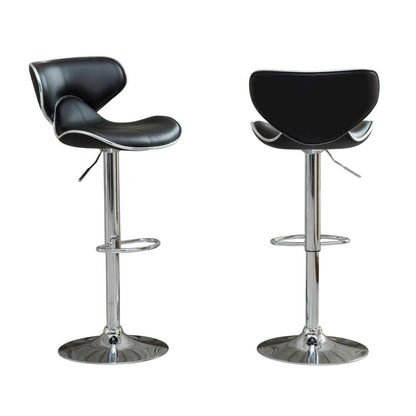 Black Leatherette Adjustable Swivel Barstool with Chrome Base, Set of 2