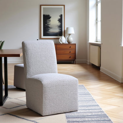 Gray Upholstered Dining Chairs Set of 2 with Solid Wood and Casters