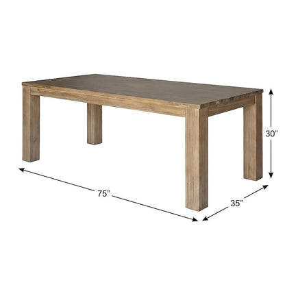 Solid Acacia Rectangular Dining Table with Trestle Base, Brushed Smoke