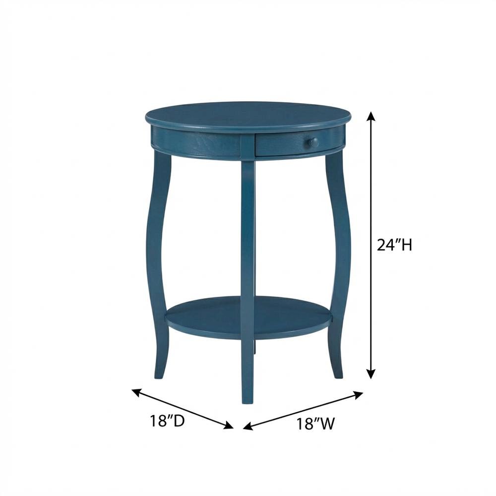 Teal Round Coffee Table with Lower Shelf and Modern Design