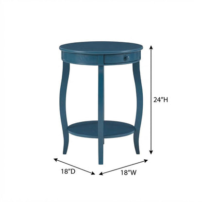 Teal Round Coffee Table with Lower Shelf and Modern Design