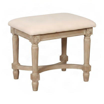 Rubberwood Bedroom Vanity with Lift-Top Storage and Padded Stool, Gray Wash