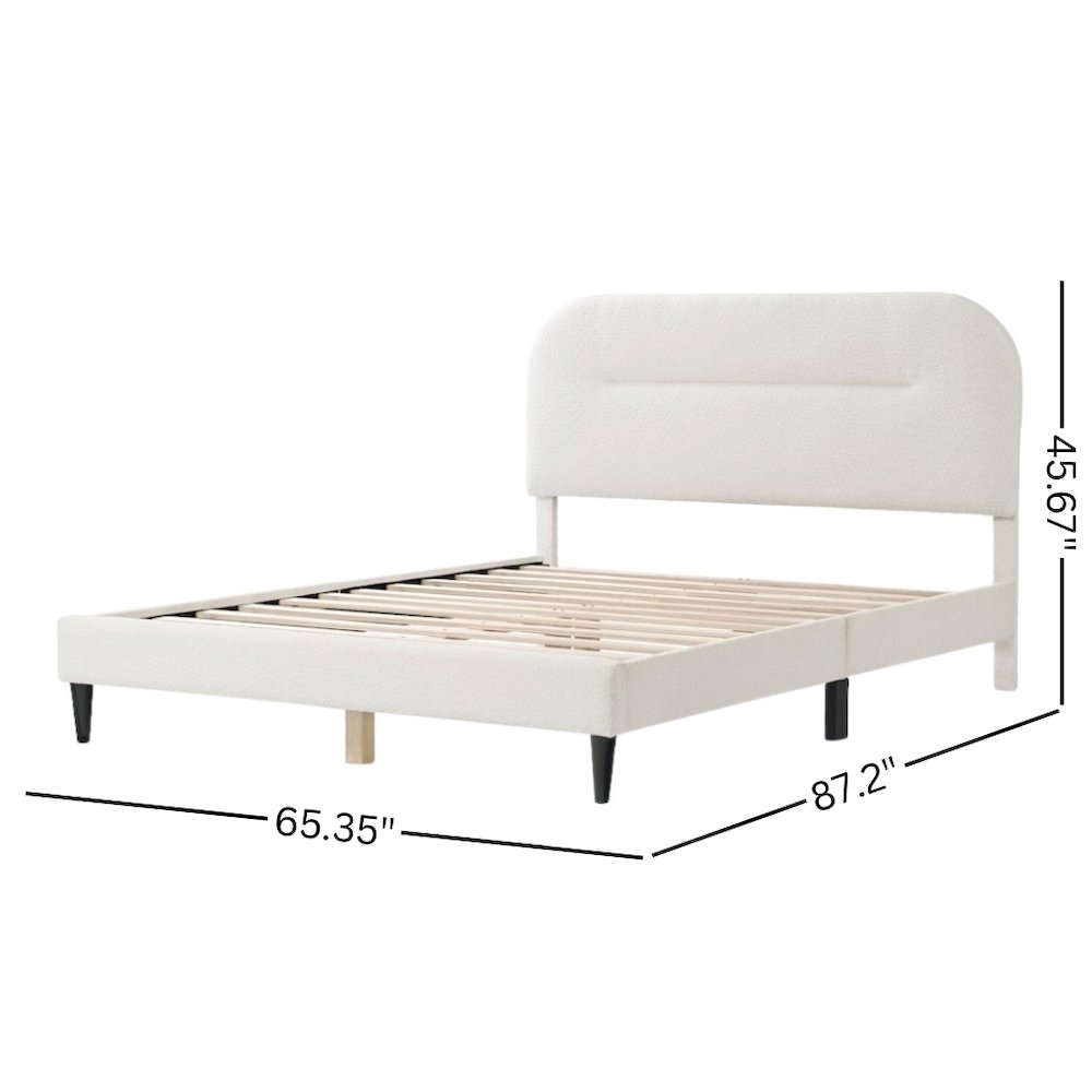 White Boucle Upholstered Queen Bedframe with Headboard – Soft Frame