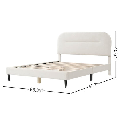 White Boucle Upholstered Queen Bedframe with Headboard – Soft Frame