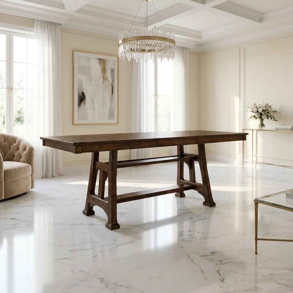 Adjustable Mango Dining Table in Warm Pecan Finish for 8-Persons