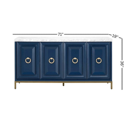Media Sideboard White, Marble Top, Wine Racks, Steel Base
