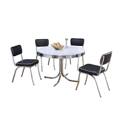Sleek Round Dining Set Featuring 5 Pieces in Glossy White and Black Finish