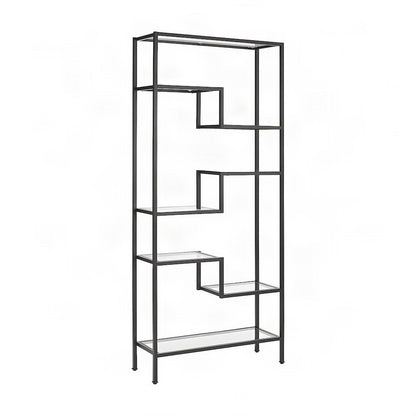 Steel Etagere with Seven Tempered Glass Shelves, Art Deco, Matte Black