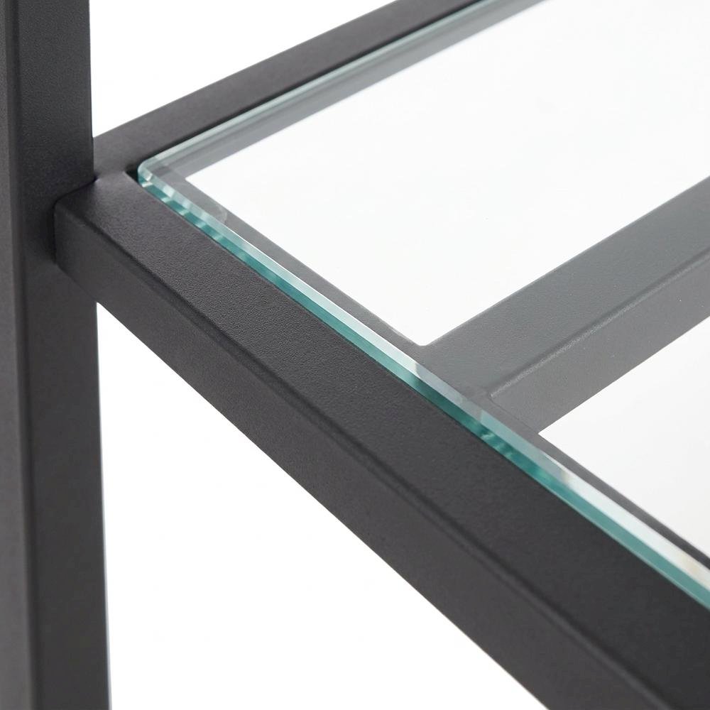 Steel Etagere with Seven Tempered Glass Shelves, Art Deco, Matte Black