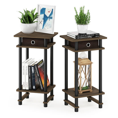 Furinno 2-17017 Turn-N-Tube Tall End Table with Bin, Columbia Walnut/Black/Dark Brown, Set of 2