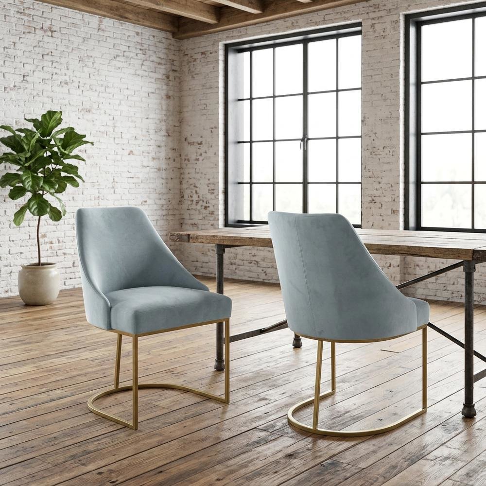 Velvet Dining Chair Set of 2 with Gold-Finished Steel Frame