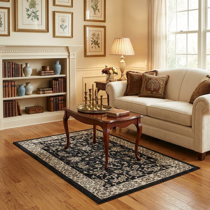 Anthracite and Cream Area Rug with Power Loomed Polypropylene Pile, Jute Backing