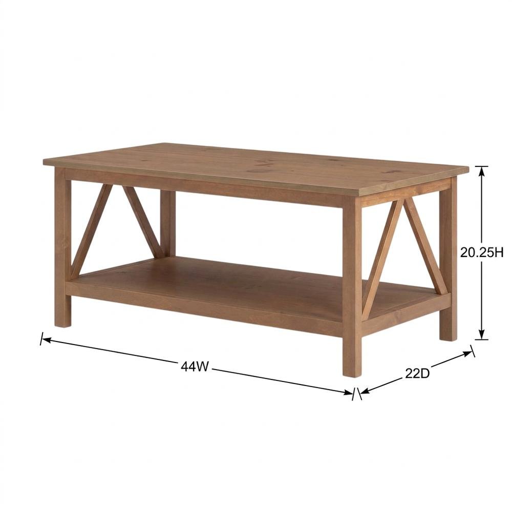 Rustic Driftwood Coffee Table with Solid Wood Finish and Open Storage