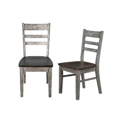 Dark Brown Ladderback Dining Chairs with Wooden Seats, Set of 2