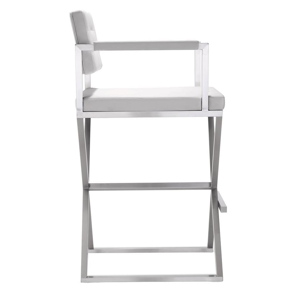 Contemporary White Steel Barstool with Armrests and Eco Leather Seat