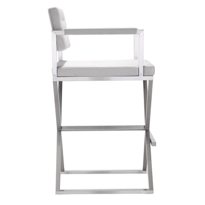 Contemporary White Steel Barstool with Armrests and Eco Leather Seat