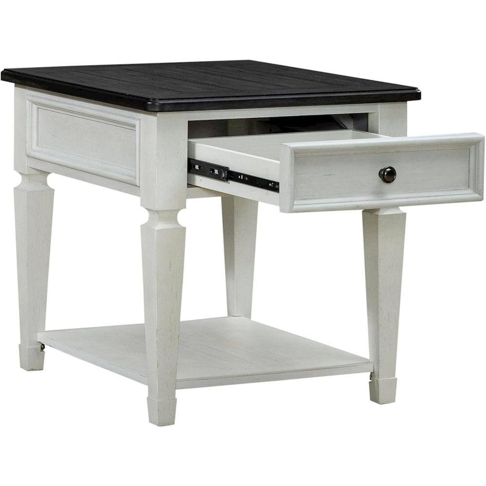 Allyson Park Drawer End Table in Wirebrushed White w/ Charcoal Top