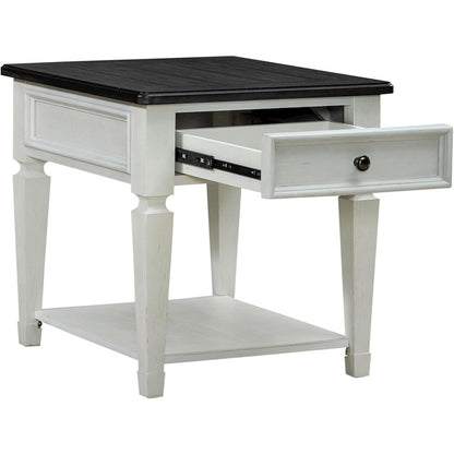 Allyson Park Drawer End Table in Wirebrushed White w/ Charcoal Top
