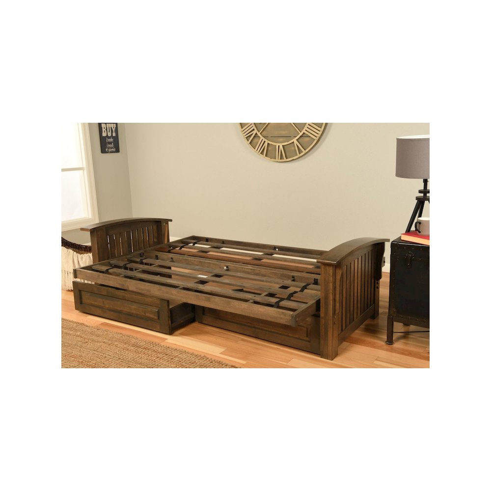 Washington Frame-Rustic Walnut Finish-Taxi Seaport Mattress-Storage Drawers