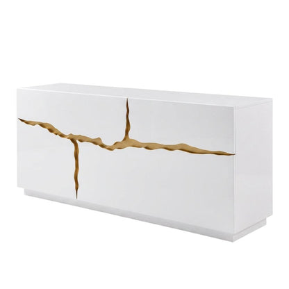 Modern High Gloss MDF Buffet with Gold Accents and Storage Doors for Dining Room