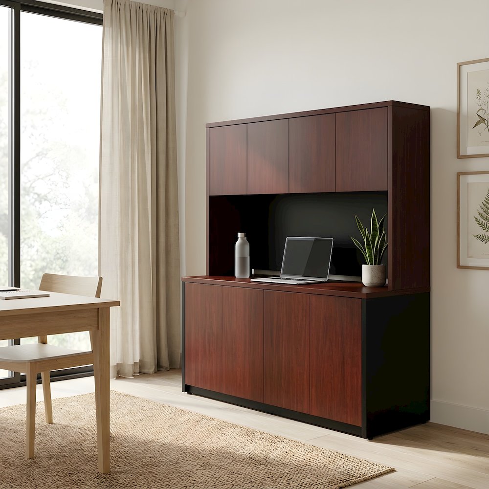 Mahogany Hutch with Doors for Storage and Display in Rustic Style