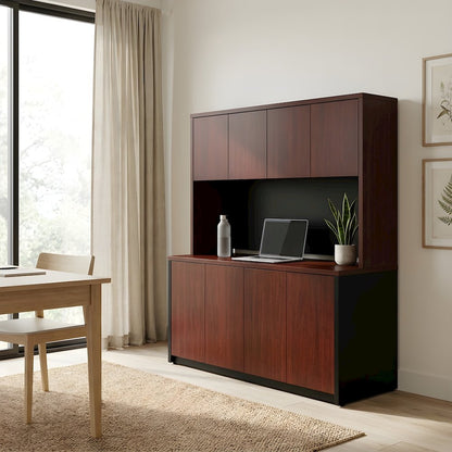 Mahogany Hutch with Doors for Storage and Display in Rustic Style