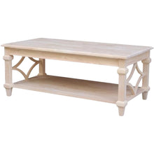 Unfinished Parawood Coffee Table with Brown Finish and Easy Care Surface