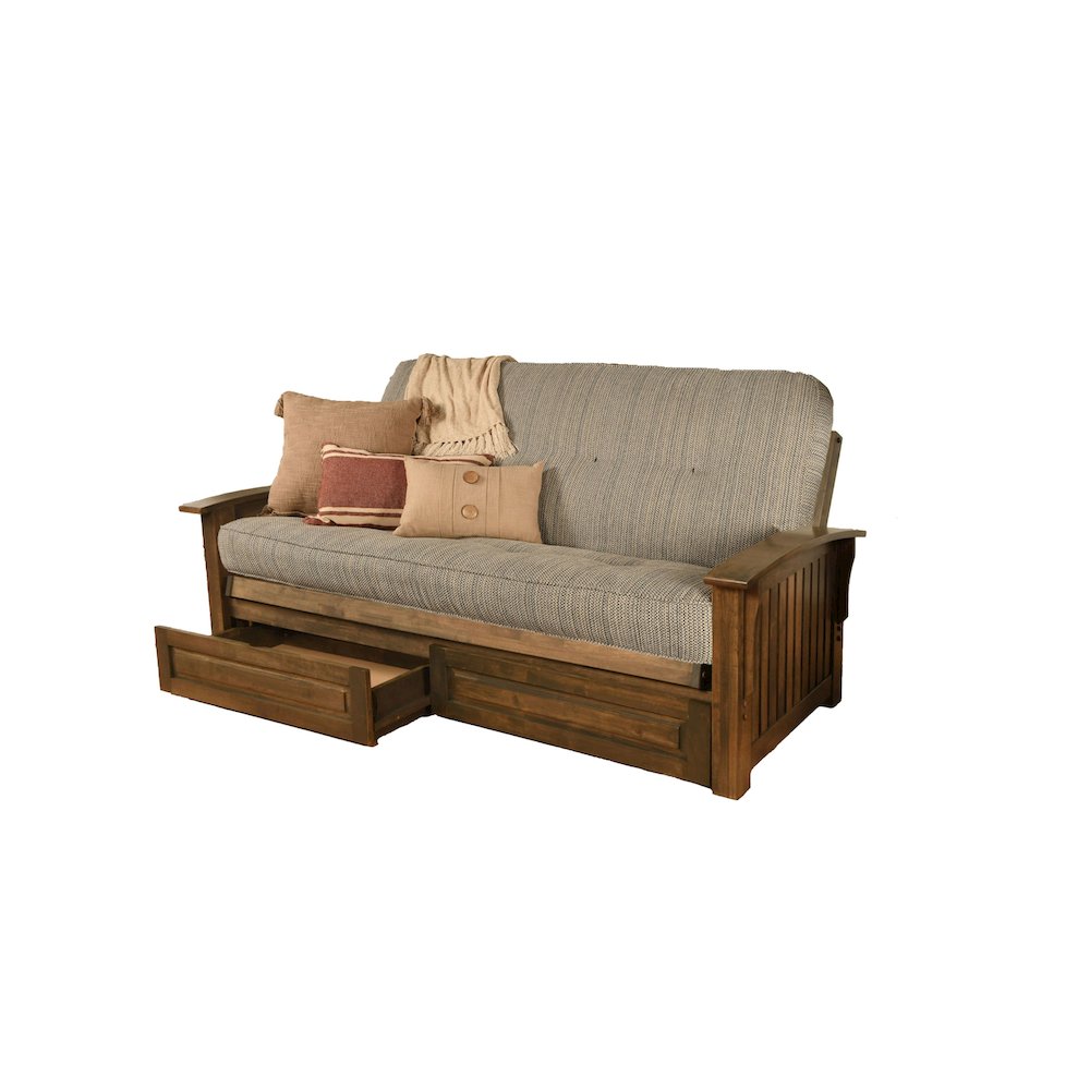 Washington Frame-Rustic Walnut Finish-Taxi Seaport Mattress-Storage Drawers