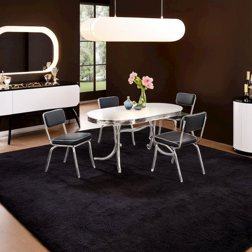 Elegant Oval Dining Set with 5 Pieces in Glossy White and Black Finish